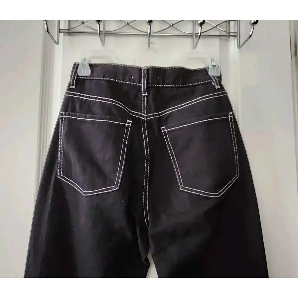 PACSUN Dad Fit Jeans Womens Black Denim High Rise Straight Leg Cotton Size‎ 25
